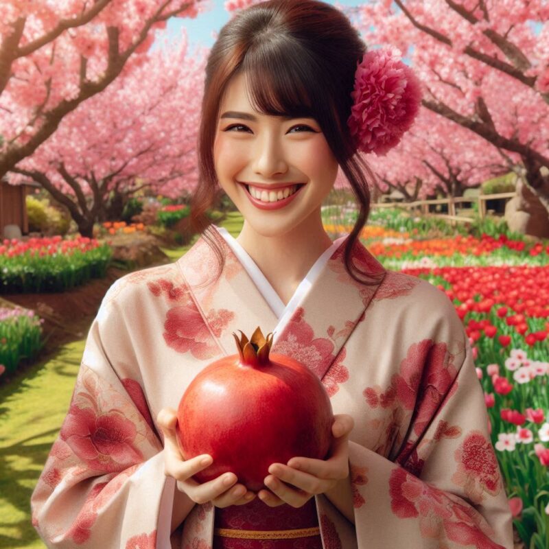 ザクロを持っている日本の女性