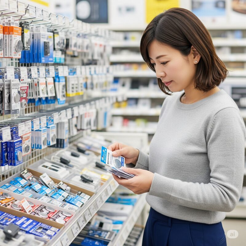 ボタン電池を見ている女性