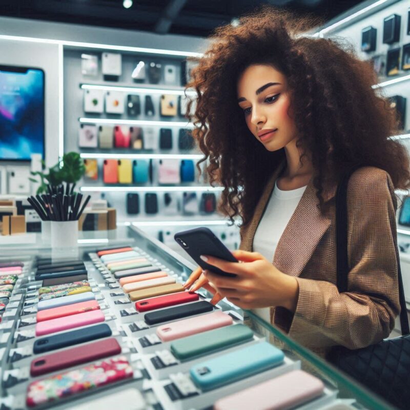 iphoneケースを選んでいる女性