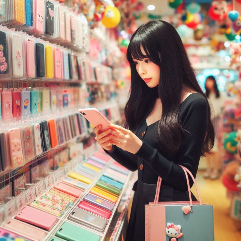 iphoneケースを見ている女性