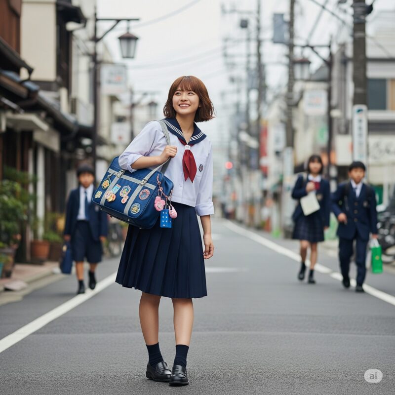 スクールバックで通学する女子高校生