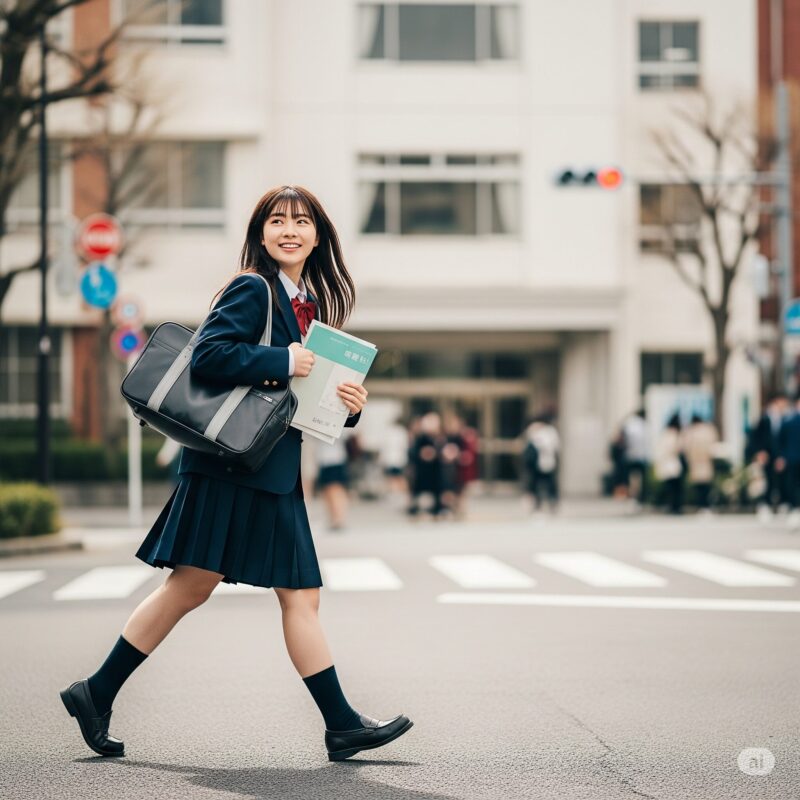 スクールバックで通学する女子高校生