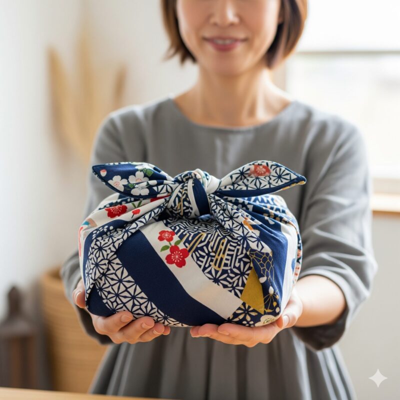 風呂敷 の大判 を持っている女性