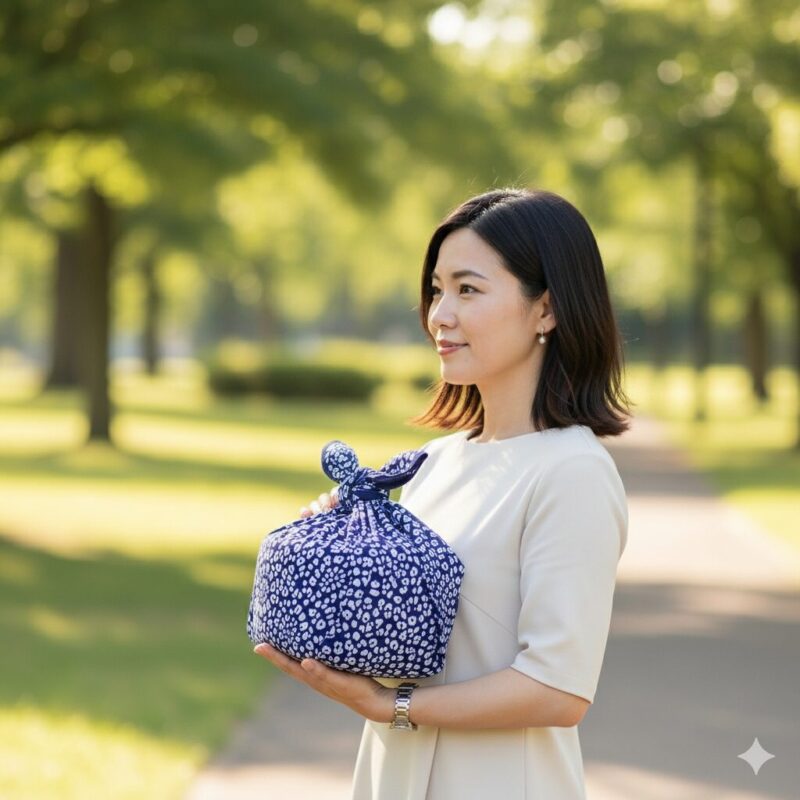 風呂敷 の大判 を持っている女性