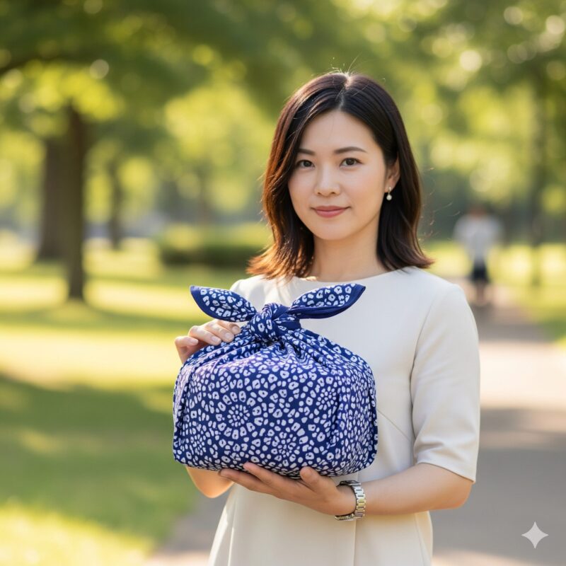 風呂敷 の大判 を持っている女性