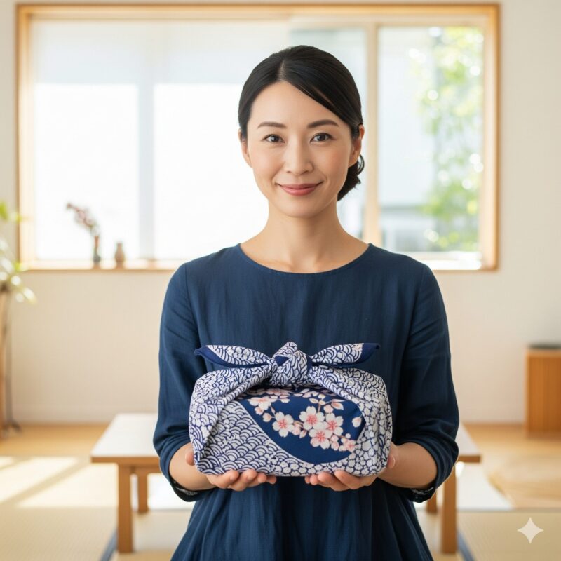 風呂敷 の大判 を持っている女性