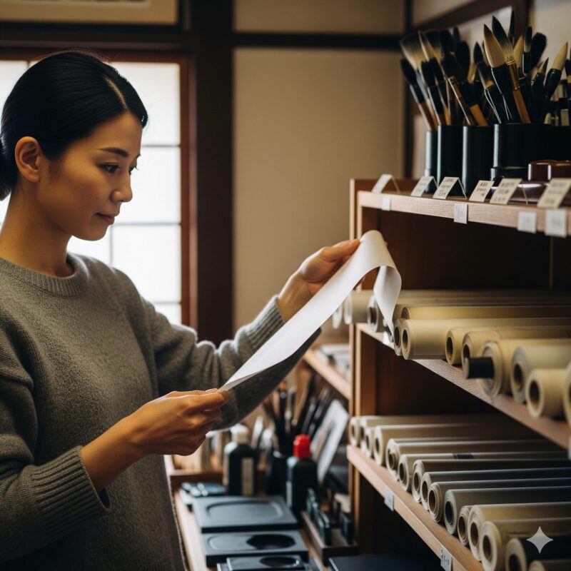 硬筆 用紙 を探している女性
