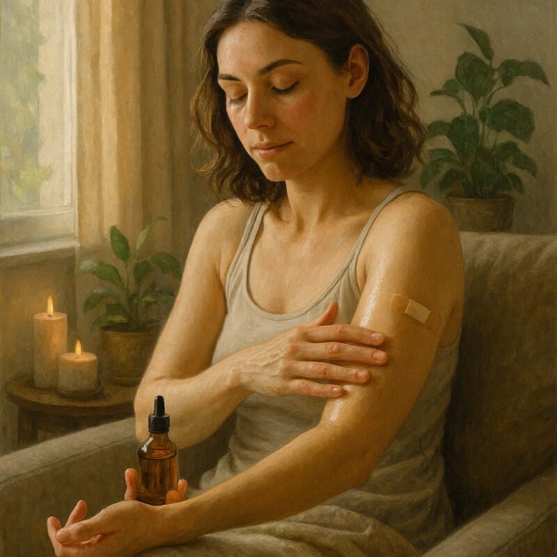 ガマの油を塗っている女性