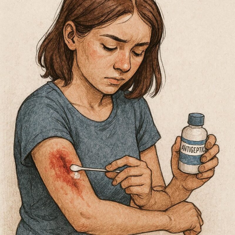 ガマの油を塗っている女性