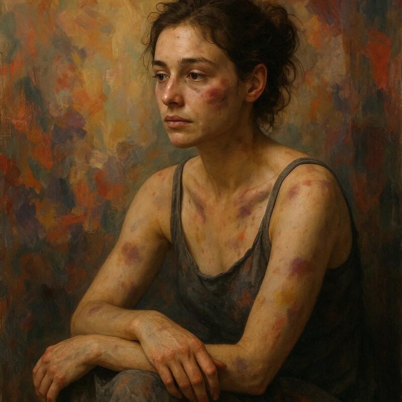 ガマの油を塗っている女性