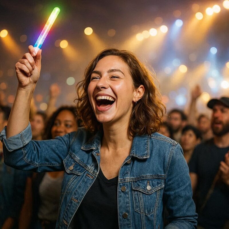 ペンライトストラップで応援している女性