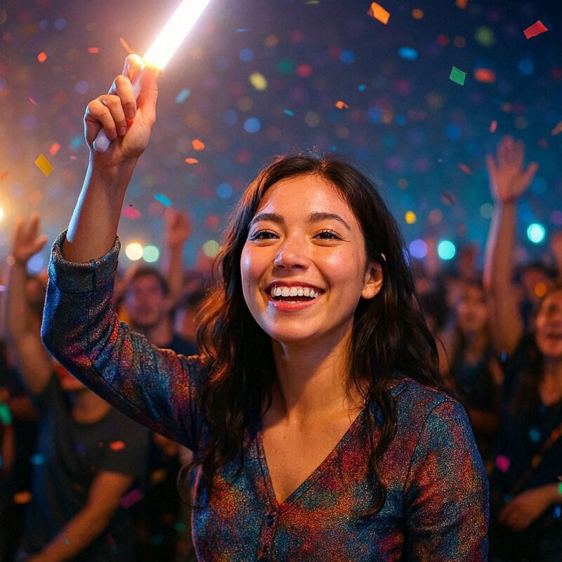 ペンライトストラップで応援している女性