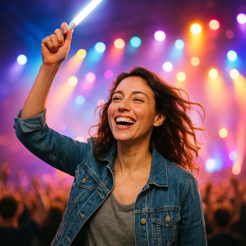 ペンライトストラップで応援している女性