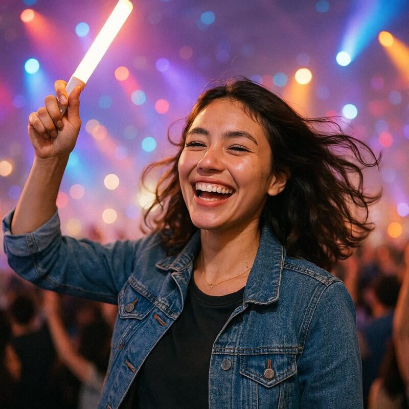 ペンライトストラップで応援している女性