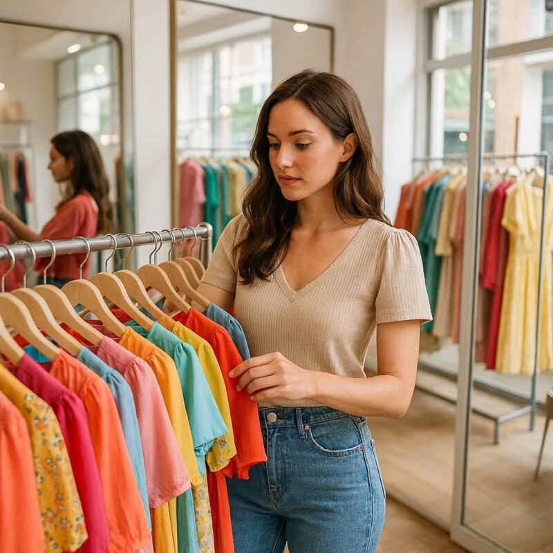 洋服を選んでいる女性