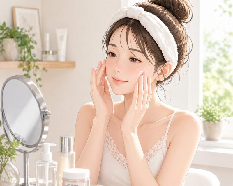 50 の 恵み でお手入れをしている女性