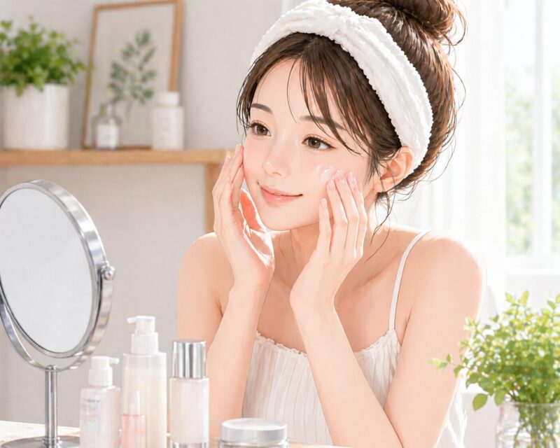 50 の 恵み でお手入れをしている女性