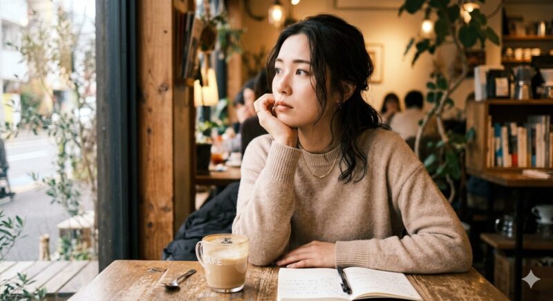アイプリ セーブ カードの事を考えている女性