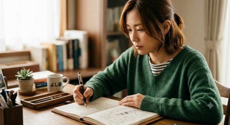 s20 のペン で文章を書いている女性