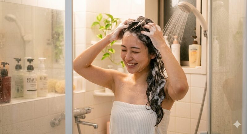 キュラップ シャンプー をしている女性