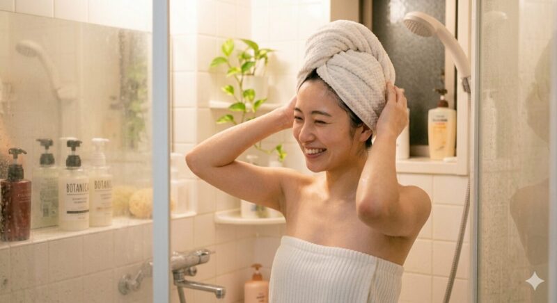 キュラップ シャンプー をしている女性