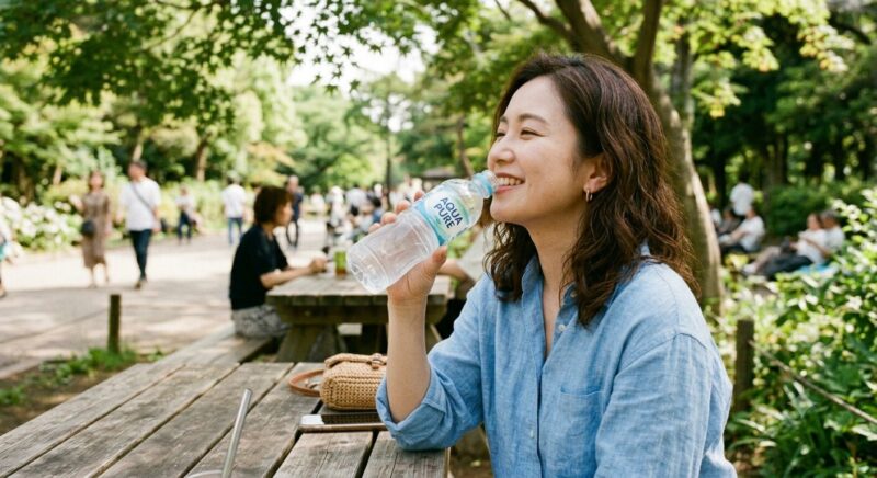 コカコーラ ペット ボトルを飲んでいる女性