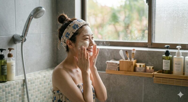 キュラップ シャンプーで髪の毛を洗っている女性