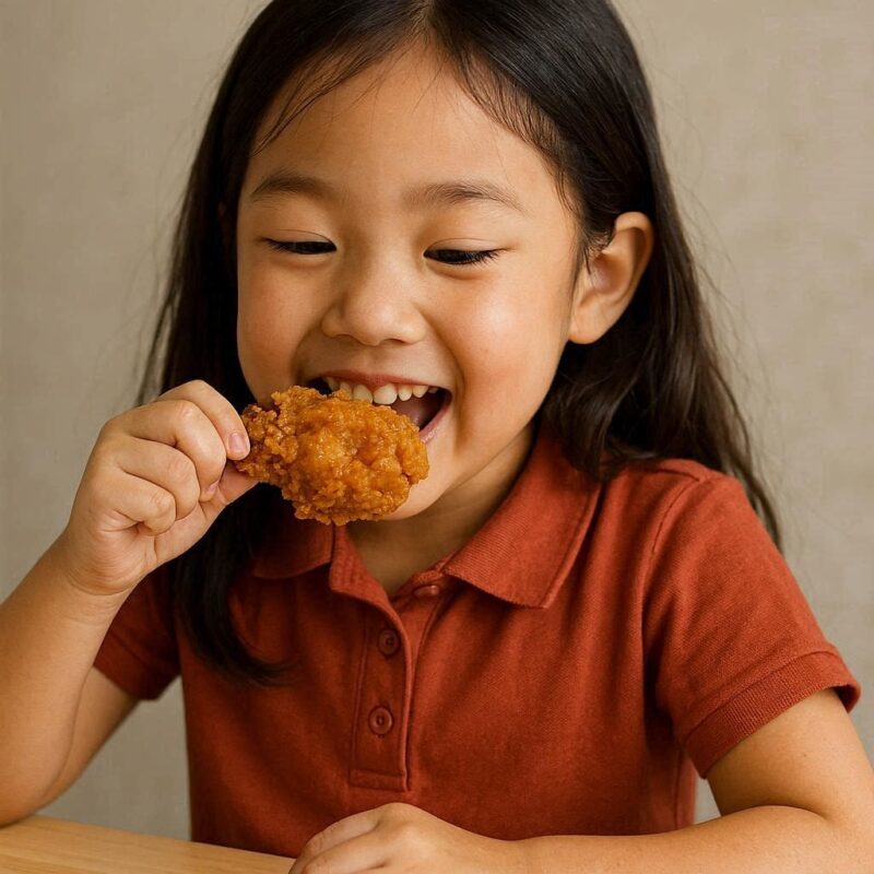 チキンを食べている女性