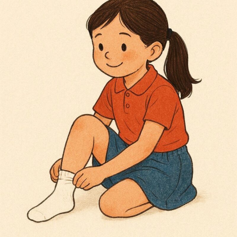 ソック タッチ を利用して靴下を履いている女性