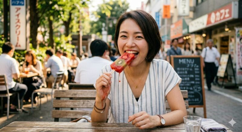 キャデリーヌ のアイスを食べている女性