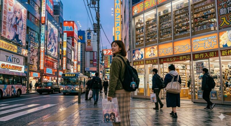 秋葉原でゼンゼロ グッズを買っている女性
