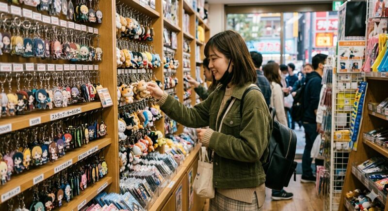 秋葉原でゼンゼロ グッズを買っている女性