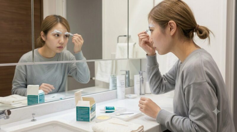 眉毛を脱しようとしている女性